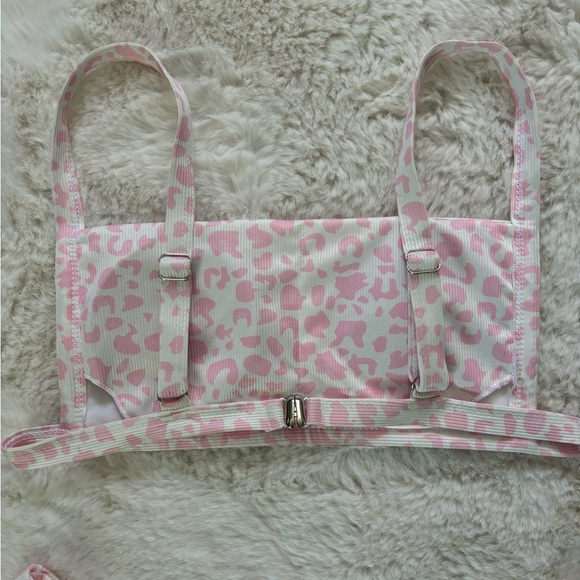 ZAFUL - Pink and White Leopard Print Ribbed Bikini Set - Picture 6 of 8
